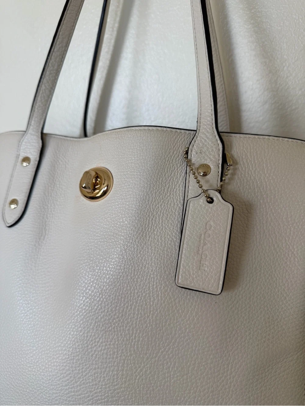 COACH Pebble Leather Town Tote in Chalk White F12184